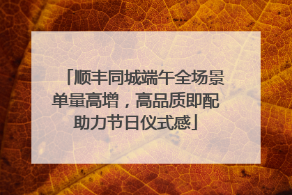 顺丰同城端午全场景单量高增，高品质即配助力节日仪式感